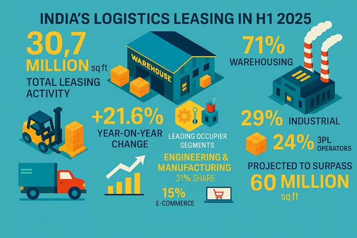 India’s Logistics Leasing Surges to 30.7 MSF in H1 2025; Poised to Cross 60 MSF by Year-End: Cushman & Wakefield India’s Logistics Leasing Surges to 30.7 MSF in H1 2025; Poised to Cross 60 MSF by Year-End: Cushman & Wakefield